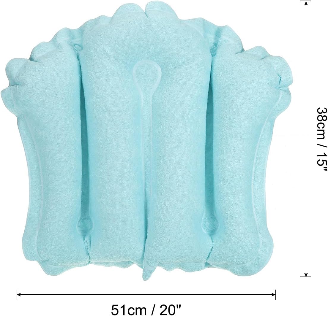 PATIKIL Inflatable Bath Pillow with Suction Cups, Terry Cloth Covered Shell Shape Bath Pillow Neck Support for Bathtub Hot Tub, Blue