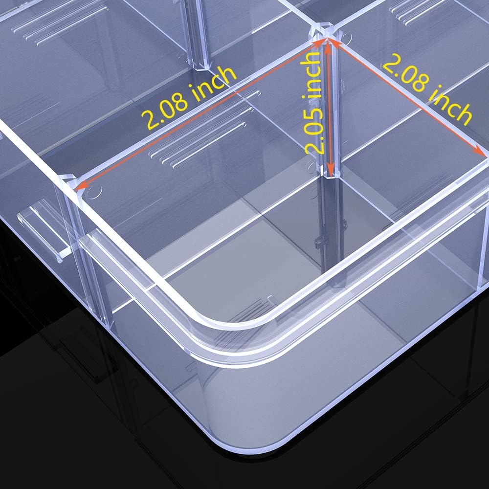 Large Clear Organizer Box,12 Grids Organizer Box with Removable Dividers for Jewelry,Bead Storage,Plastic Compartment Container for Tool Tackle(8.8 x 7.1 x 2.3 in)