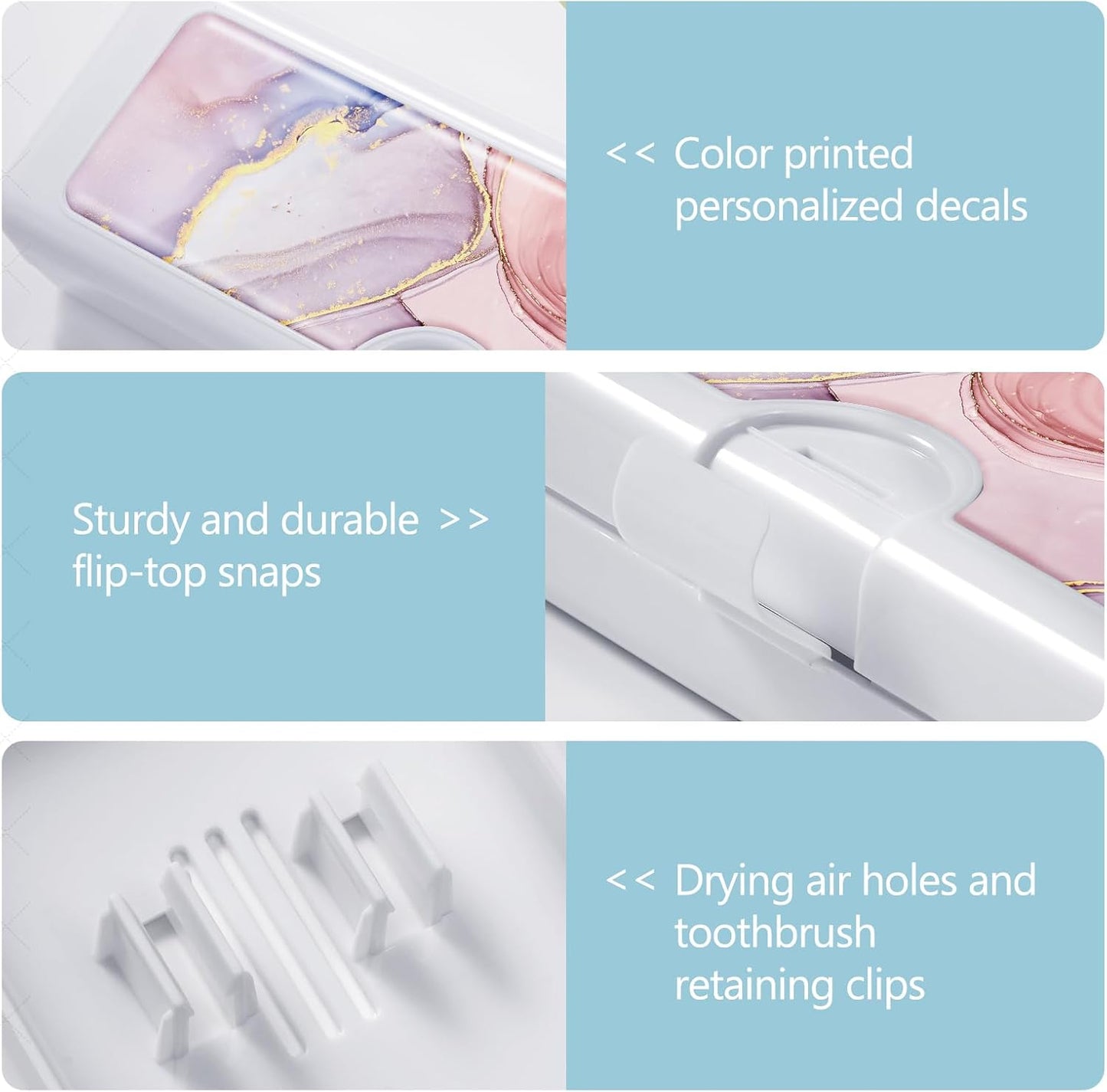 Toothbrush Travel Case - Colorful Pattern, Holder and Covers for Toothbrushes, Includes Tongue Scraper Case