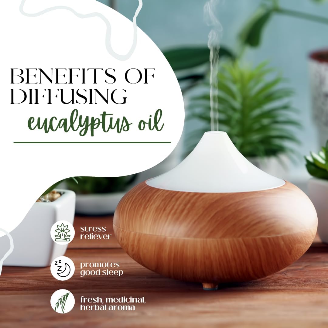 GreenHealth Eucalyptus Essential Oil – 8 fl oz (237 ml) – 100% Pure & Natural – Aromatherapy Oil in Aluminum Bottle with Plug Cap – for Diffuser, Cleaning, Home Fragrance, DIY Use