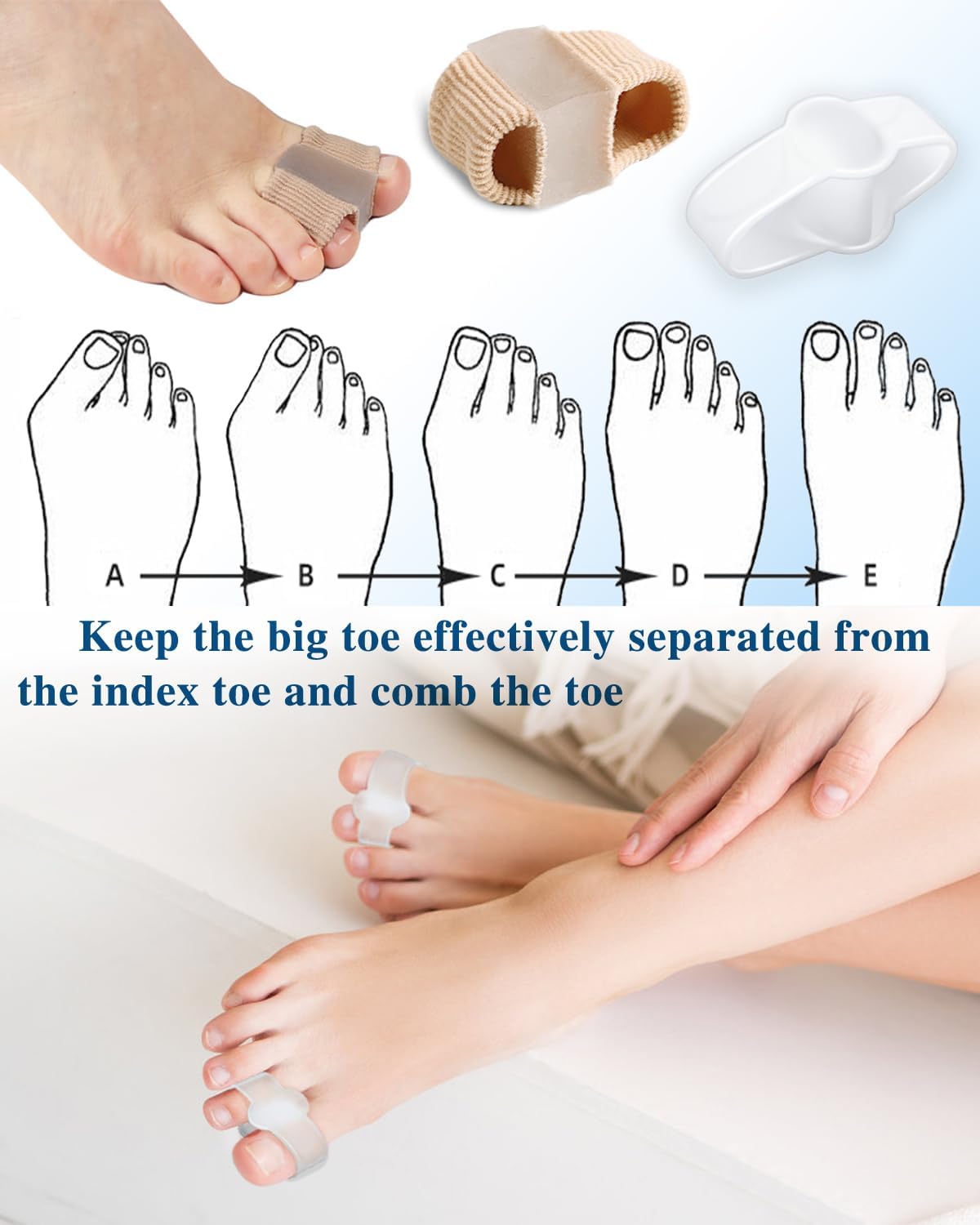 4Pcs Toe Separators for Bunion Correction, Big Toe Straightener Elasticity Hammer Bunion toe Corrector Spacers for Feet Women Men Correct, with 2 Loops (2 Nylon+2 Gel)
