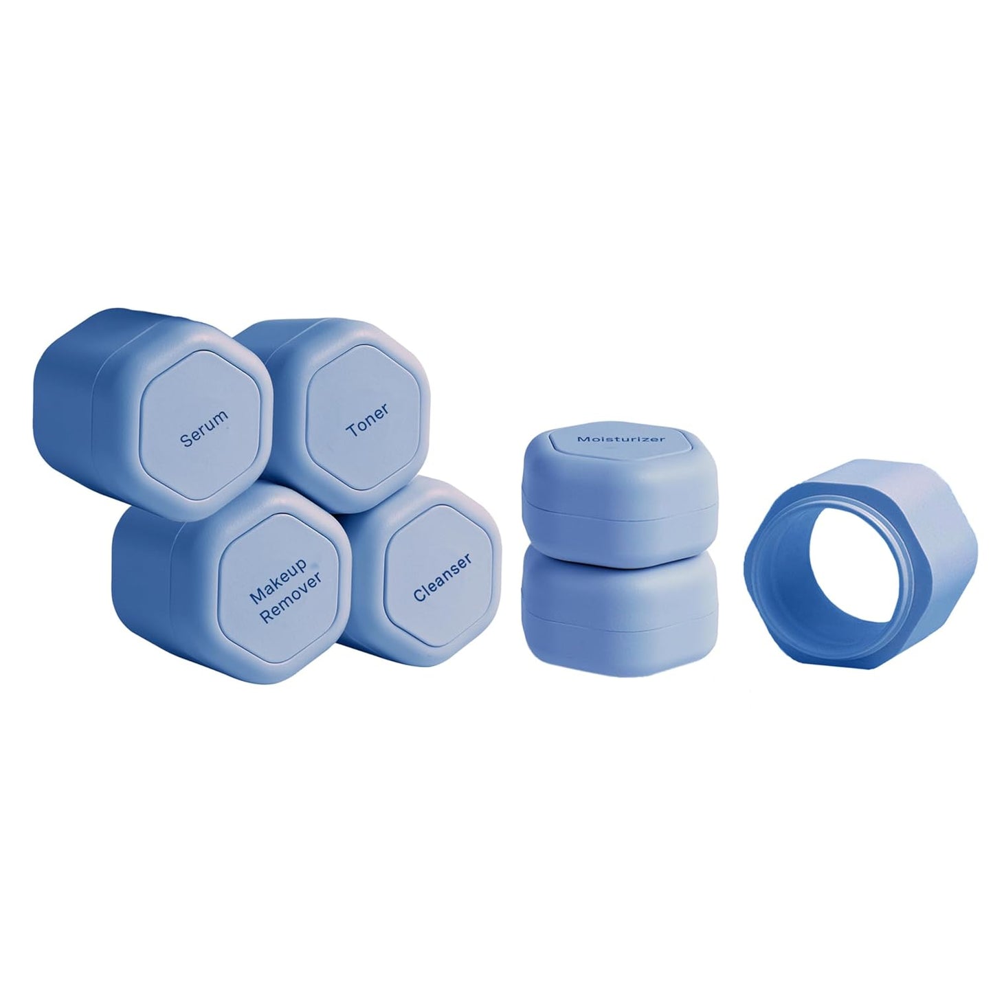 Cadence Travel Containers - Full Skincare Set - Magnetic Containers with Lids,Carry On Travel Essentials For Women/Men - 2 Small (0.56oz), 4 Medium Capsules (1.32oz), & Extender (1.43oz) - Pacific