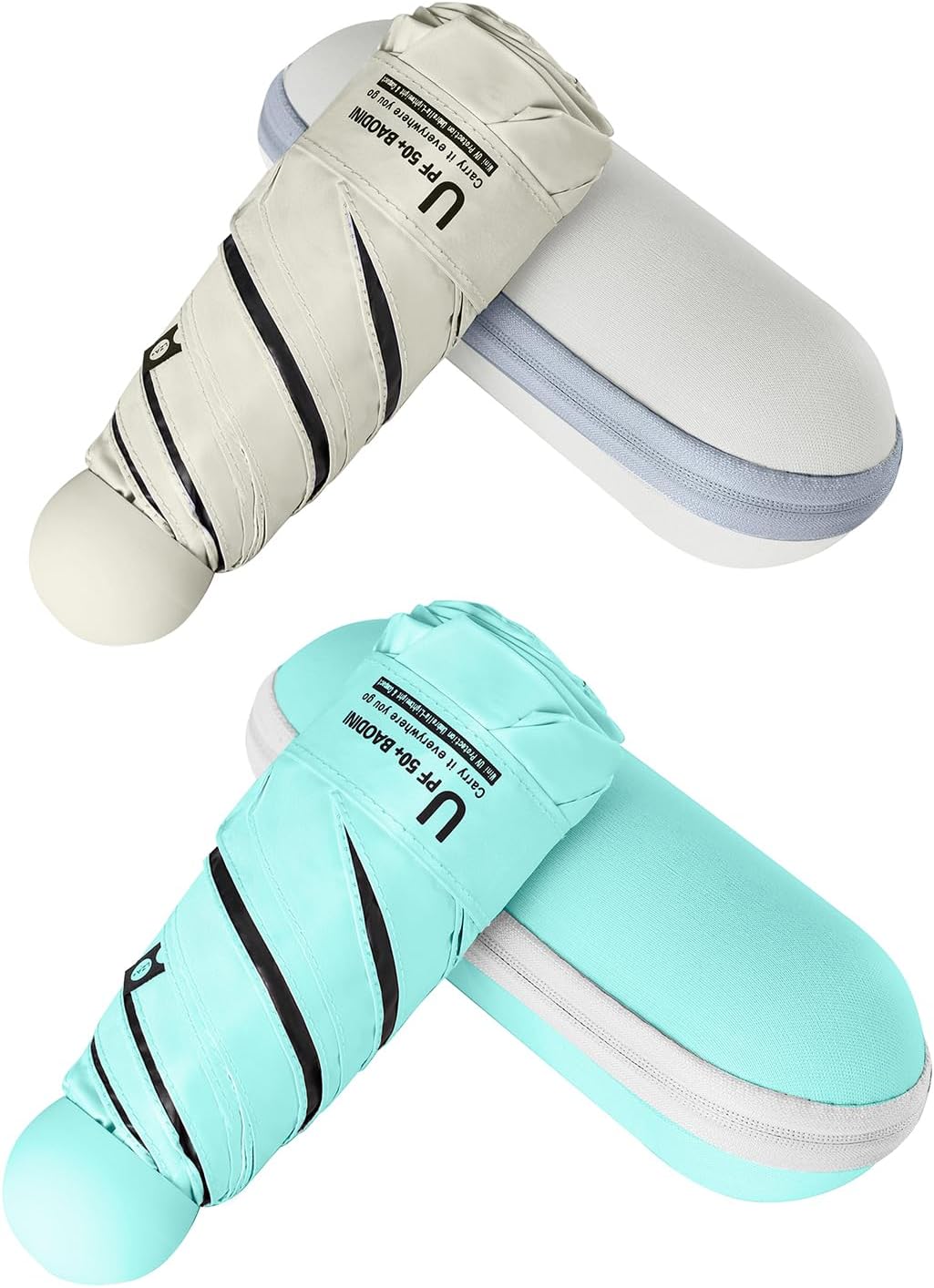 BAODINI Travel Essentials Mini Umbrella for Purse With Case Small Compact UV Sun Protection Lightweight Tiny Pocket Manual Open Close Umbrella for Women Kids and Men Fit Purse Backpack