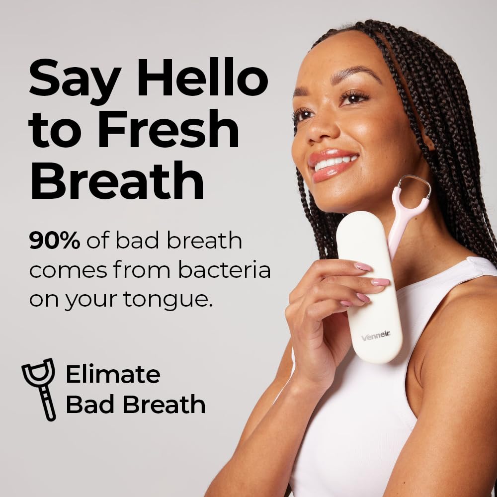 Venneir® Tongue Scraper with Travel Case, Oral Glide Pro–Bad Breath Treatment, Medical-Grade Stainless Steel– for Adults & Kids. 100% Rustproof, Sleek & Effective Design (Midnight Grey)