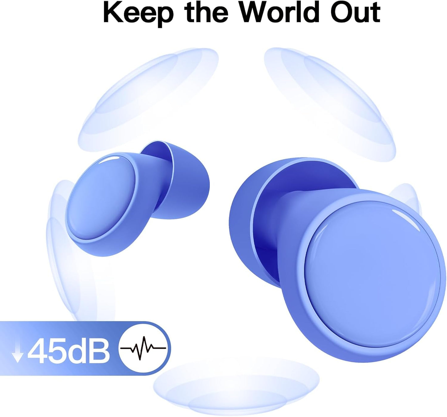 Ear Plugs for Sleeping 45dB Noise Cancelling Ear Plugs for Concerts, Focus, Travel, Work Silicone Hearing Protection Earplugs with 8 Tips (XS-L) Reusable Noise Reduction Ear Plug for Snoring Blue