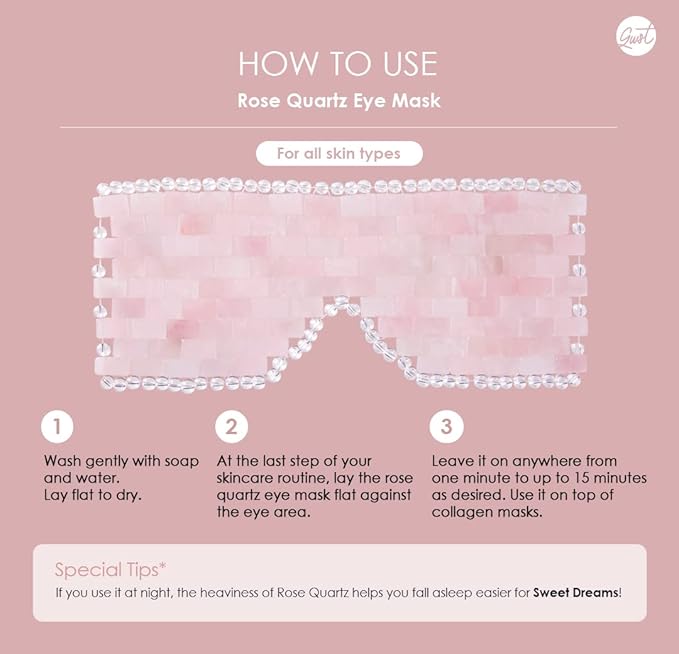 [glowiest] Rose Quartz Eye Mask: 100% Real Stone Eye Mask to improve Fine Lines, Puffiness and Irritation | For Hot & Cold Anti-Aging Therapy