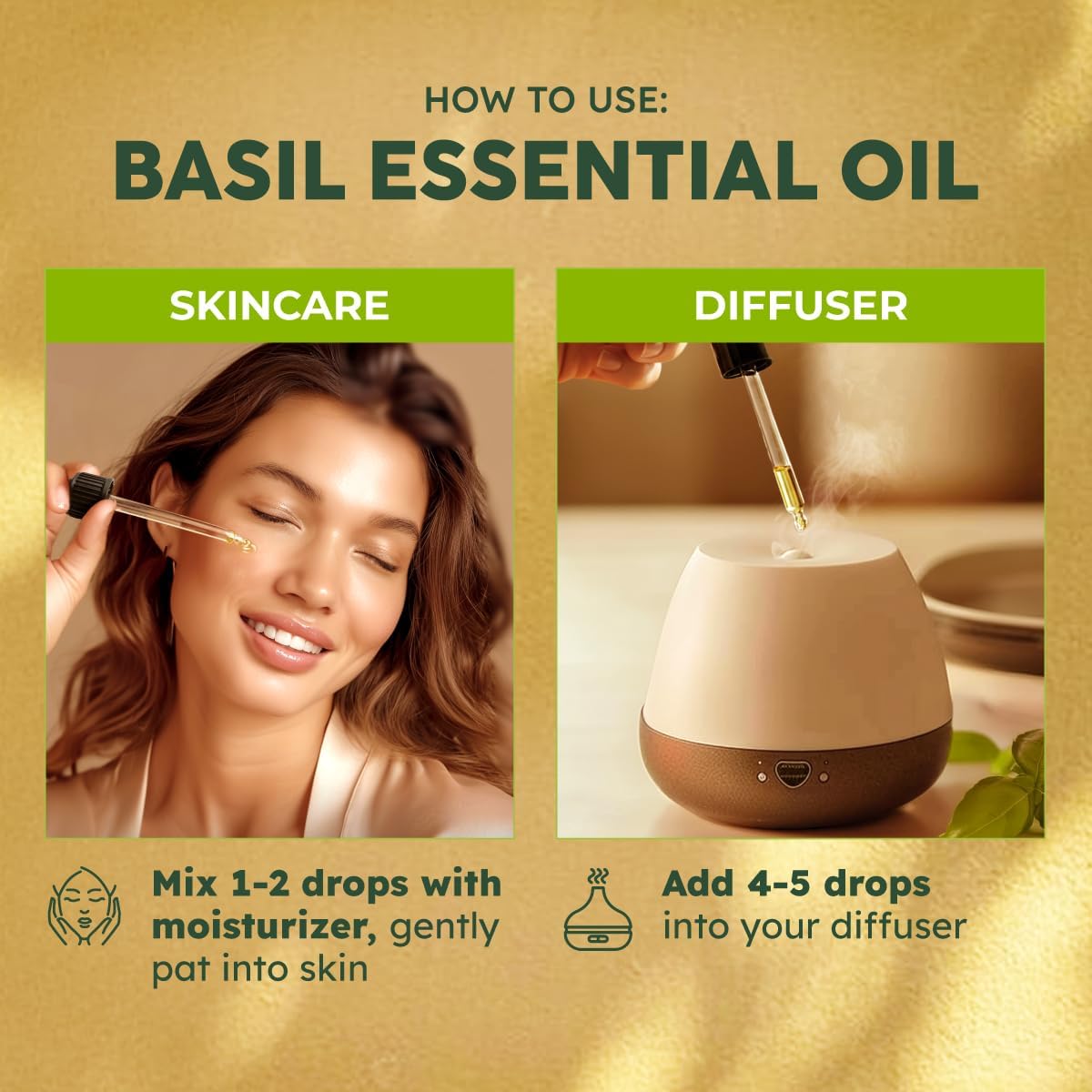 Kukka Basil Essential Oil for Diffusers - 4 Fl Oz - Basil Oil for Skin & Aromatherapy Scent Massage Candles, DIY Soap Making Scents