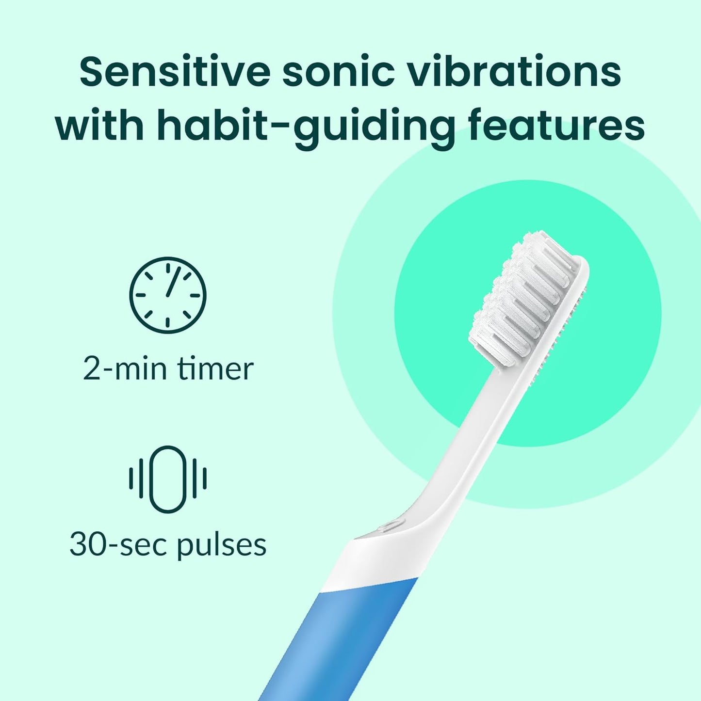 Quip Plastic Sonic Electric Toothbrush for Adults - Time Travel & Soft Bristles with Travel Case & Replacement Brush Head - 3 Month Battery Life - Blue