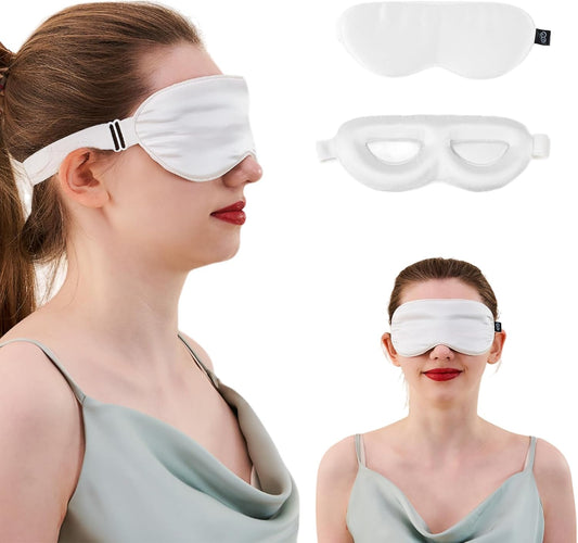 PROMEED Adjustable 100% Mulberry Silk Sleep Mask 23 Momme, 3D Contoured No-Pressure Cup Eye Mask for Sleeping, Super Soft Breathable Blindfold, Perfect Blocks Light for Sleeping (White)