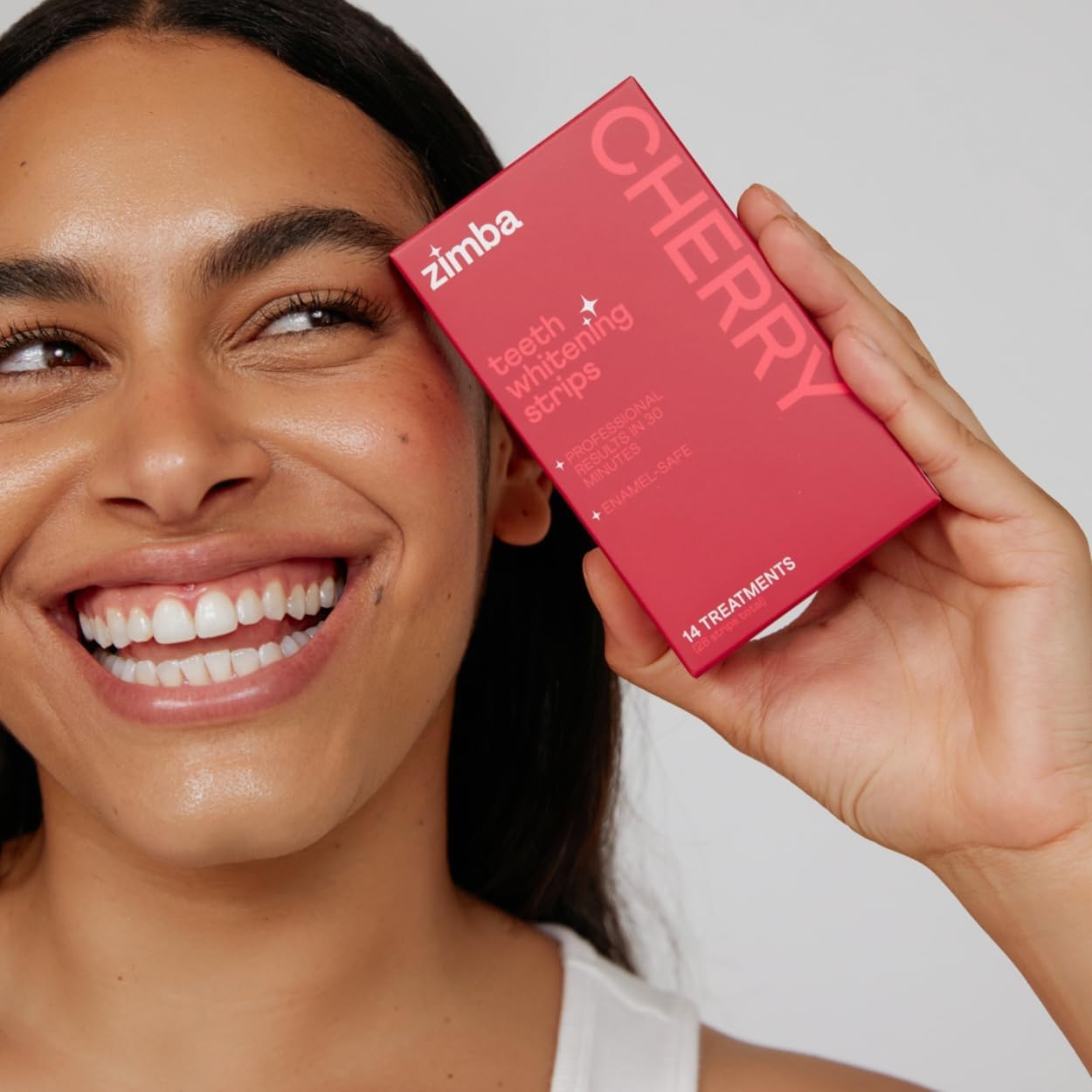 New Zimba Cherry Flavored Teeth Whitening Strips | Vegan, Enamel Safe Hydrogen Peroxide Teeth Whitener for Coffee, Wine, Tobacco, and Other Stains | 14 Day Treatment | Cherry
