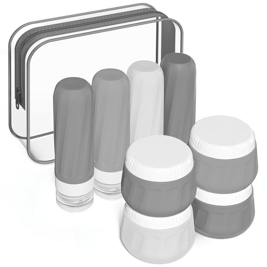 Travel Bottles for Toiletries 8 Pack, Travel Size Toiletries, Tsa Approved Travel Size Containers 3oz, with Travel Essentials Clear Bag, Leak Proof Silicone Squeezable Creams Jars