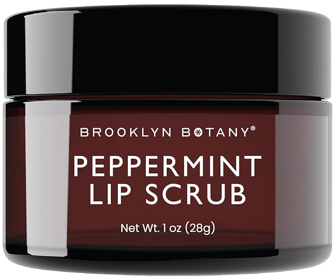 Brooklyn Botany Lip Scrub Exfoliator 1 oz – Lip Moisturizer for Dry Lips and Chapped Lips – Gentle Lip Exfoliator for Smooth and Brighter Lips – Peppermint Flavor