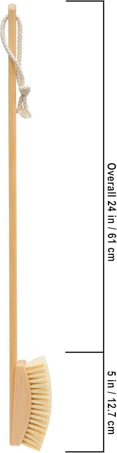 REDECKER Bath and Foot Brush - Extra-Long Oiled Beechwood Handle - Stiff Tampico Fiber Bristles Exfoliate Skin - 24 inches - Wood Scrub Brush with Long Handle - Made in Germany