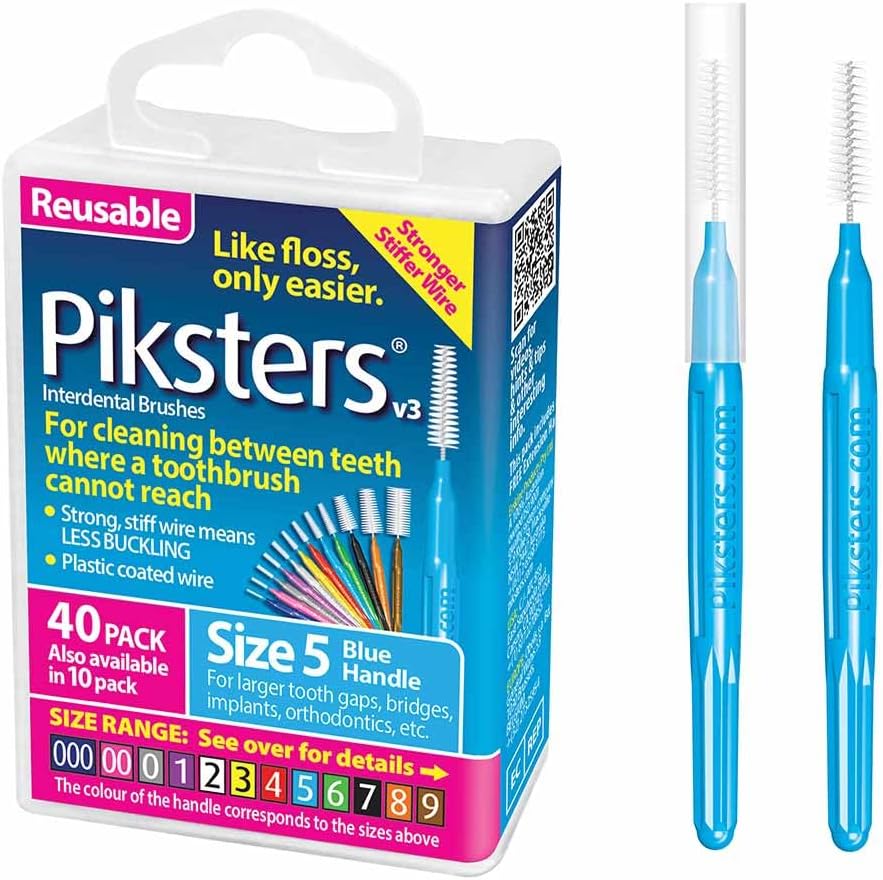 Piksters Interdental Brushes, 40 pk, Size 5, Interdental Tooth Brush for Large Gaps, Gum Soft Bristles for Plaque Removal, Safe for Braces