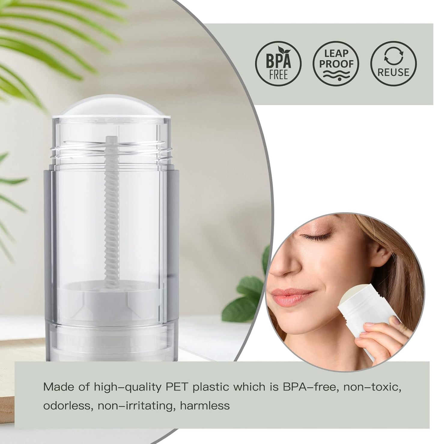 Tekson 2.5oz Empty Refillable Deodorant Containers, 3PCS Twist-UP Containers Tubes, Empty Balm Travel for Lotion Stick(Clear)