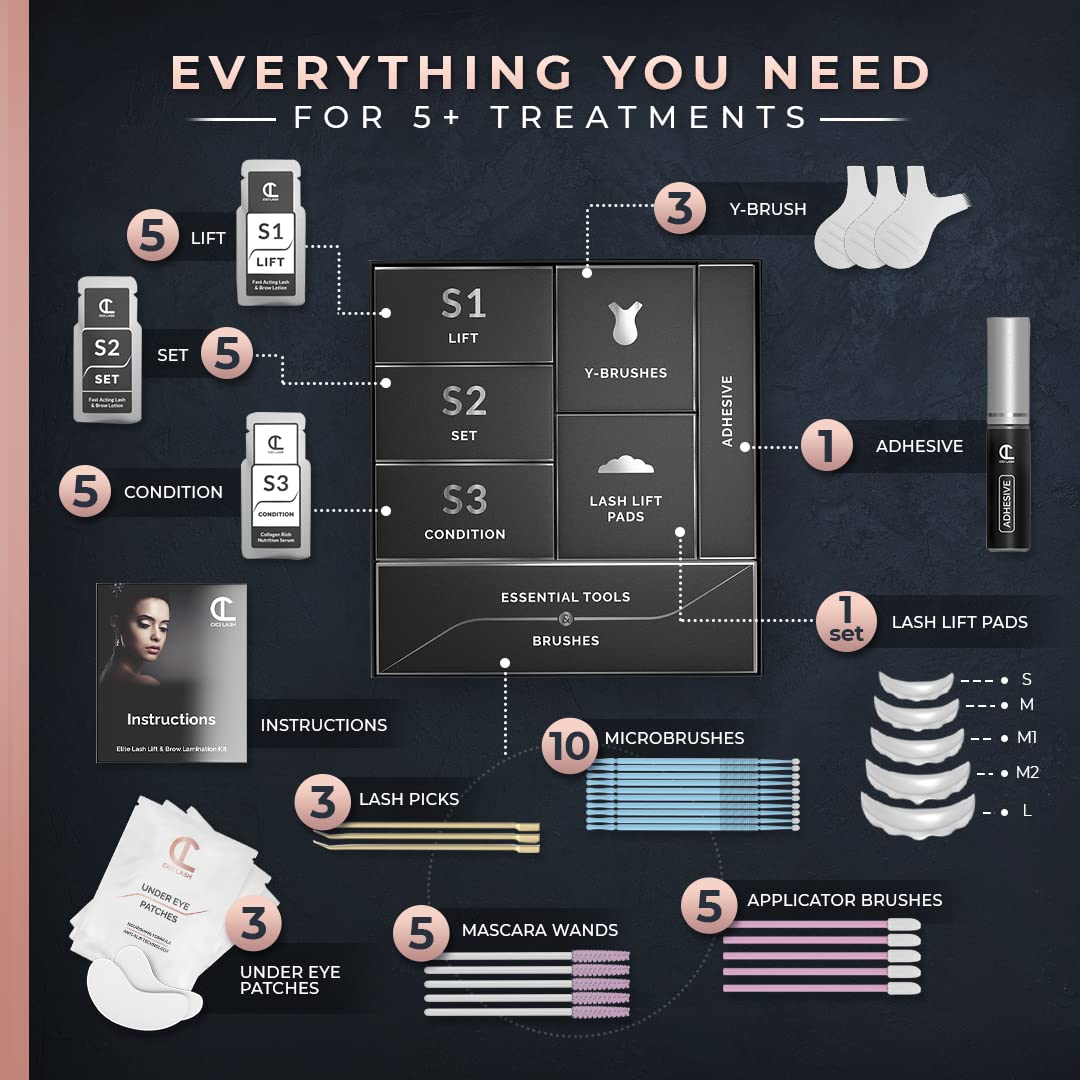 2 in 1 Lash Lift Kit and Brow Lamination Kit | Instant Perming, Lifting & Curling for Eyelashes & Eyebrows | Professional Salon Results Lasting 6-8 Weeks | Includes Glue & Supplies for 5+ Treatments