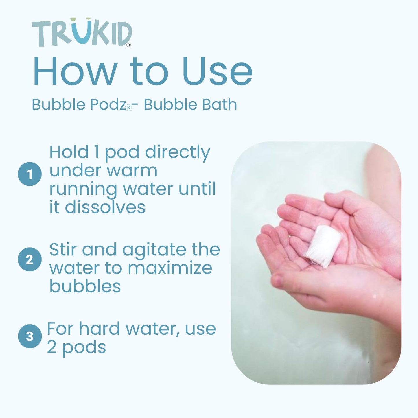 TruKid Bubble Podz Bubble Bath for Kids, Toddlers, & Babies, Tear Free Gentle & Refreshing Bath Bomb for Sensitive Skin with Natural Moisturizers, Non-Toxic, pH Balanced, Watermelon Scent (10 Podz)
