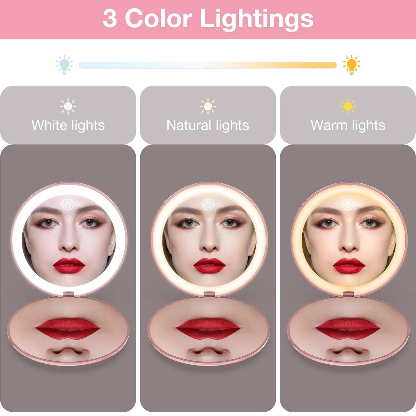 wobsion 10X Magnifying Tabletop Mirror, Touch Dimmable, 3 Color Temperature Adjustment, Auto Light Off, Rechargeable, Compact 4 inch x 0.8 inch