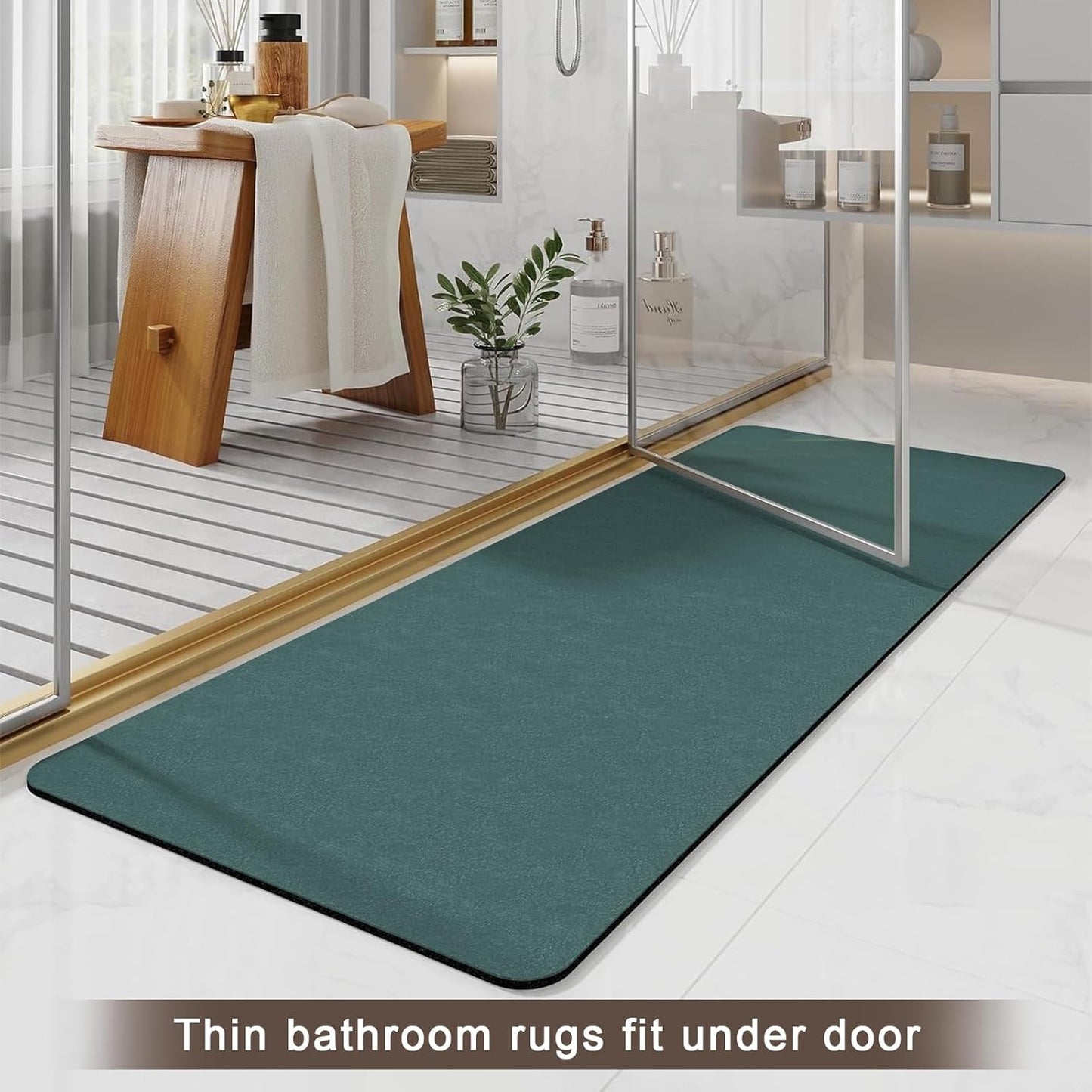 Diatomaceous earth bath mat Bathroom Rugs Sets 3 Piece Super Absorbent Quick Dry Bath Mats, Rubber Non Slip Shower Mat and Toilet Mat U Shape, Shower Rug for in Front of Bathtub Shower, Green