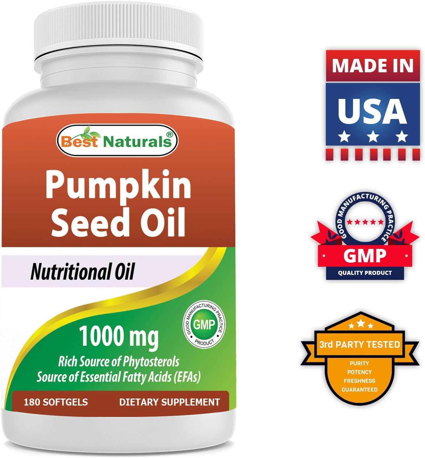 Best Naturals Pumpkin Seed Oil Bladder Control 1000 mg 180 Softgels