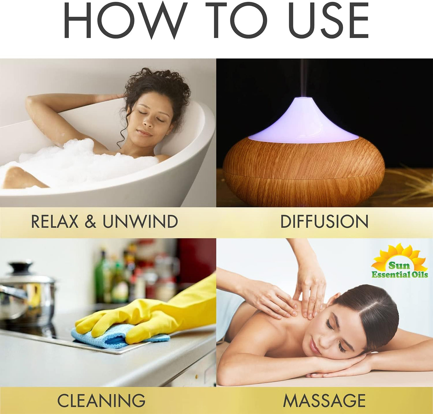 Sun Essentials Oils - 4 oz Eucalyptus Essential Oil with Dropper for Diffuser, Skin, Aromatherapy Massage, Humidifier, Scent for Candle, Lotion & Soap Making at Home, Fragrance for Room