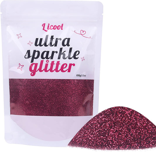 Fine Glitter for Nail Art, 100g/3.5oz Extra Fine Glitter Powder Packs for Epoxy Resin Art, Craft Glitter for Tumblers Candle Slime Making, Festival Body Face Eyeshadow Nail Glitter (Wine)