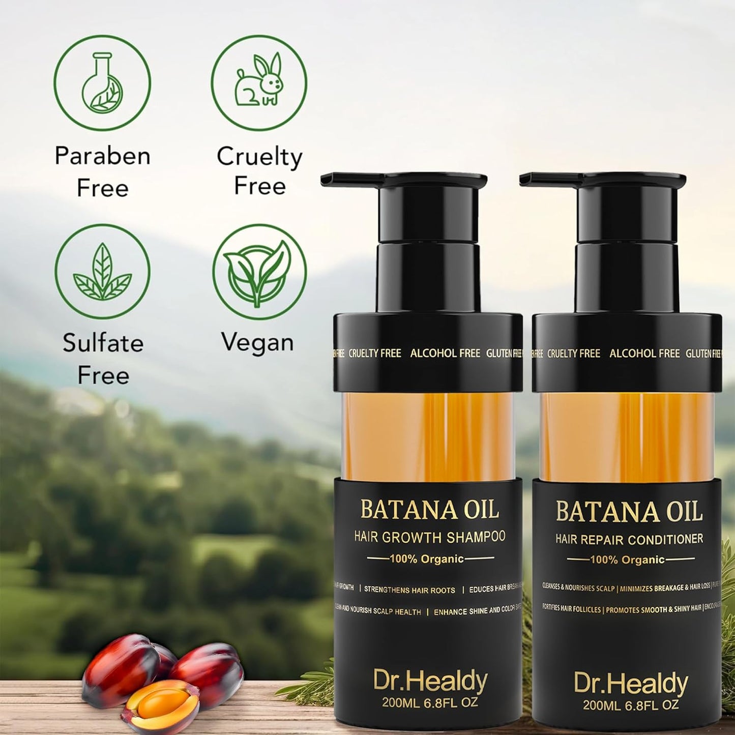 Batana Oil Shampoo and Conditioner Set - for Hair Growth,Thickening & Hydration,Sulfate Free - Fights Hair Loss & Clarifies Scalp -Root Activator Shampoo for Men (6.8 Fl Oz×2)