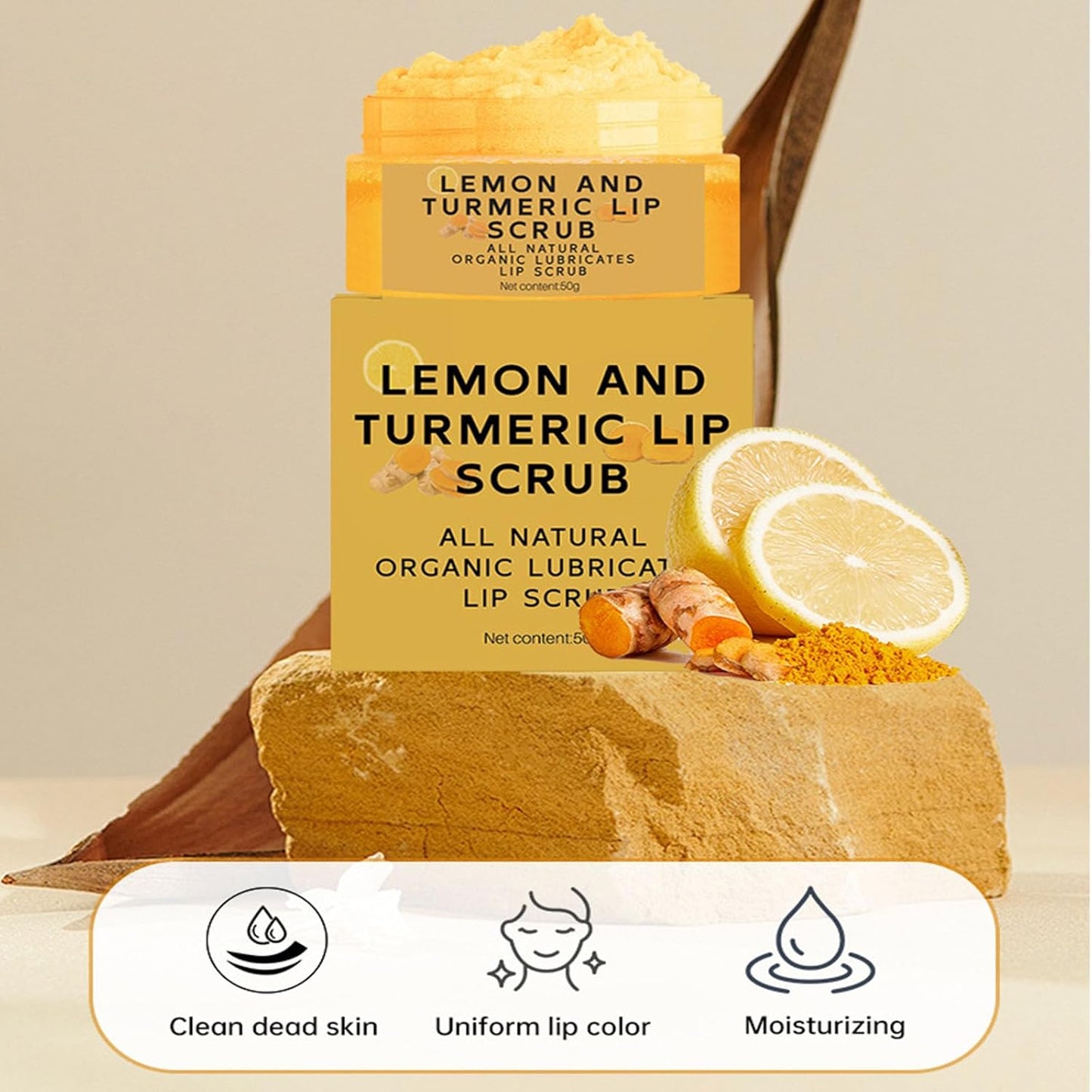 Turmeric Lemon Lip Scrub for Dark Lips, Exfoliating Lip Scrub with Aloe Vera, Scrub & Nourish Sugar Lip Scrub, Natural Scrub & Turmeric Lip Scrub and Balm for Dry, Chapped, Reduce Fine Lines Lip