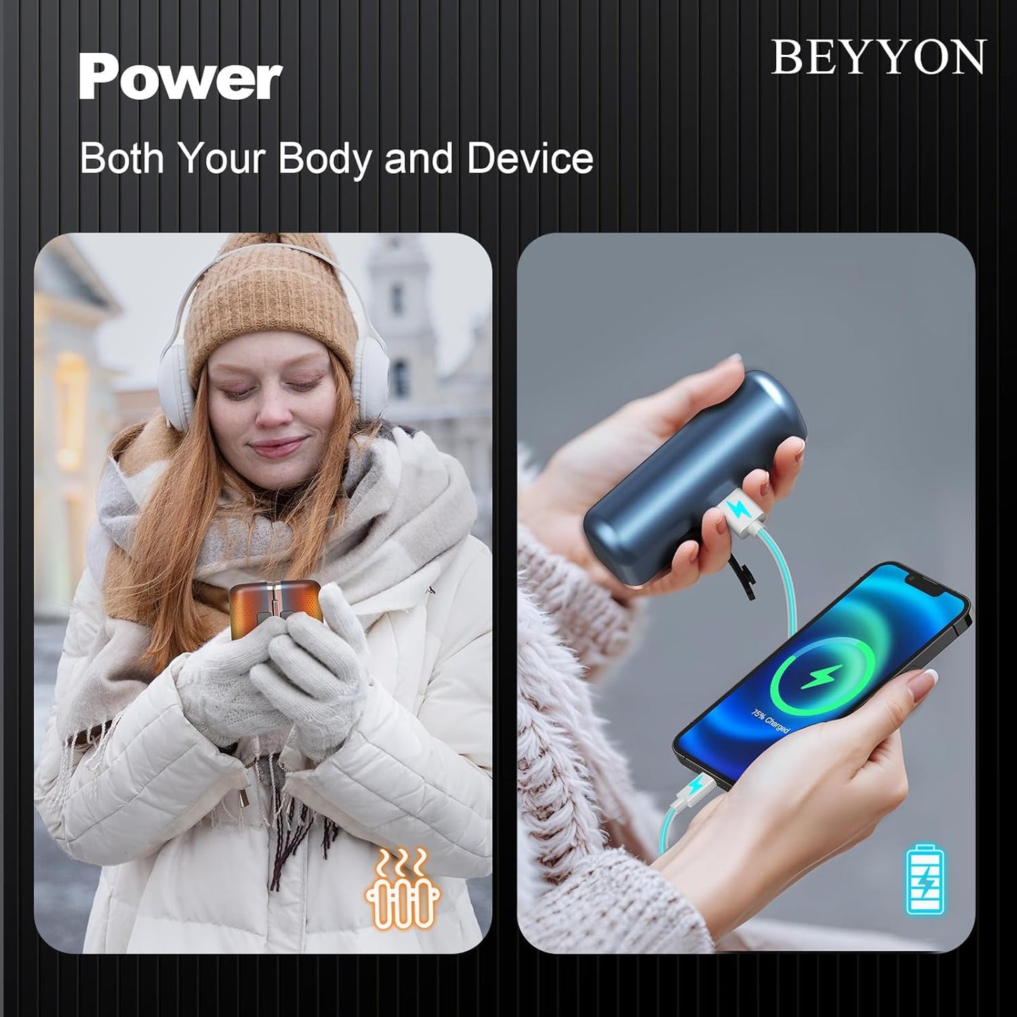 BEYYON Hand Warmers Rechargeable - Magnetic Electric Hand Warmer 2 Pack, 4 Levels Heat Up to 131℉ with LED Display, Portable Reusable Pocket Heater for Raynauds, Golf, Camping, Men, Women