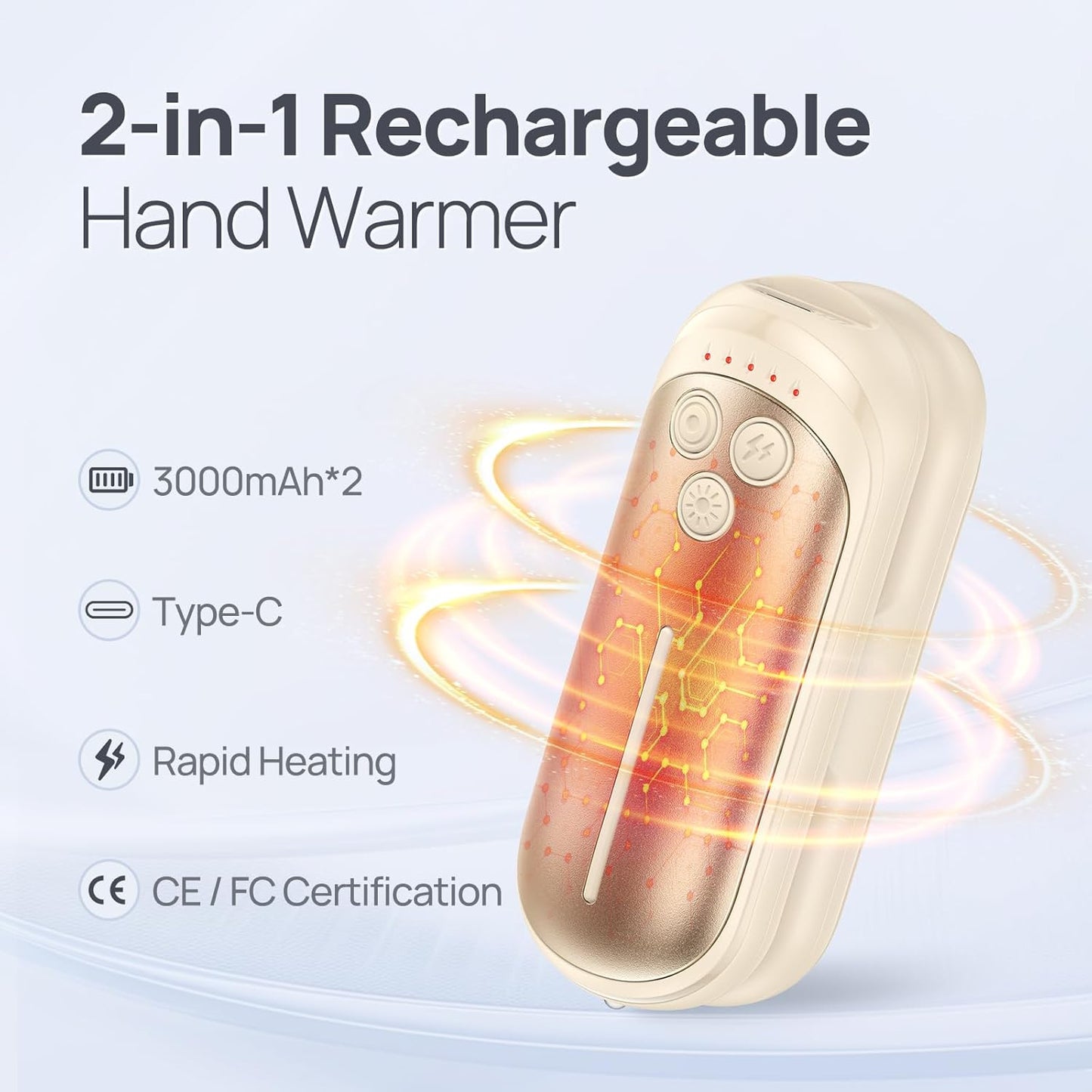 Rechargeable Hand Warmers 2 Pack, 6000mAh Electric Hand Warmer Rechargeable, 2 in 1 Portable Hand Warmers with AI Smart Chips, Outdoor, Hunting, Camping for Family for Christmas