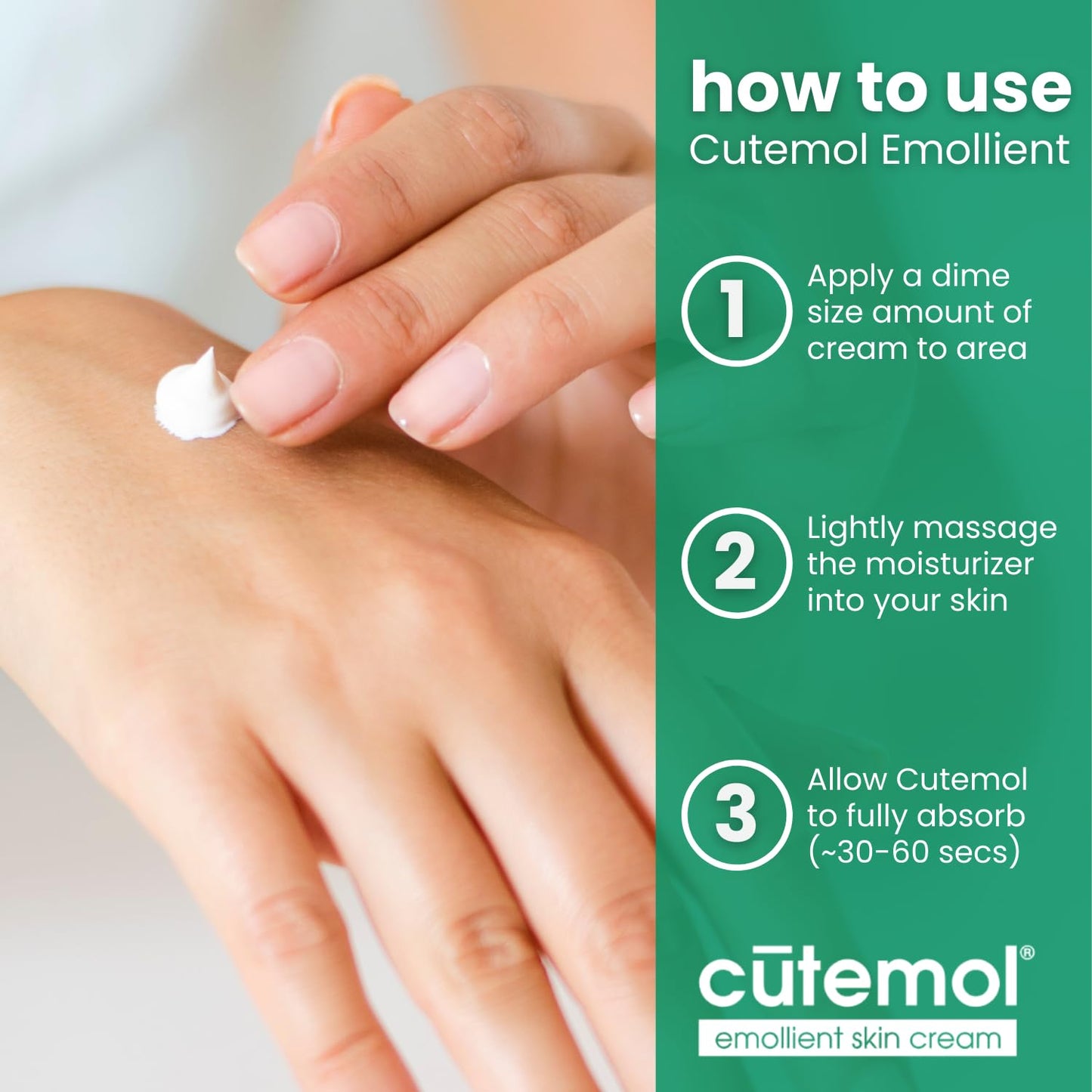 Cutemol Emollient Moisturizing Cream - Serious Moisturizer Lotion Balm for Recovering Dry, Damaged Skin - Hydration for Cracked Hands and Feet, Eczema, Psoriasis, and Raw Skin (8 oz)