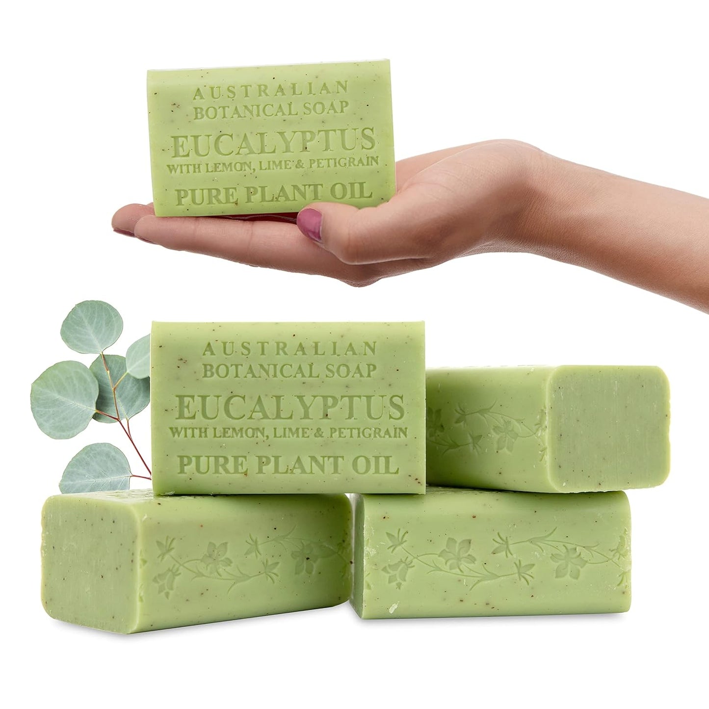 Australian Botanical Soap Eucalyptus with Lemon Lime and Petitgrain 6.6 oz Luxury Soap Bars Enriched with Shea Butter, Pack of 4