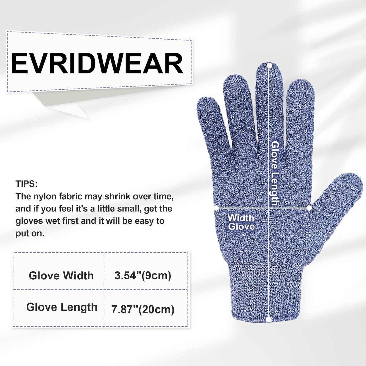 Evridwear Exfoliating Glove for Shower Man and Women, Dual Texture Bath Body Scrub Gloves Dead Skin Cell Remover forHome Spa, Massage,with Hanging Loop (1 Pair Moderate)