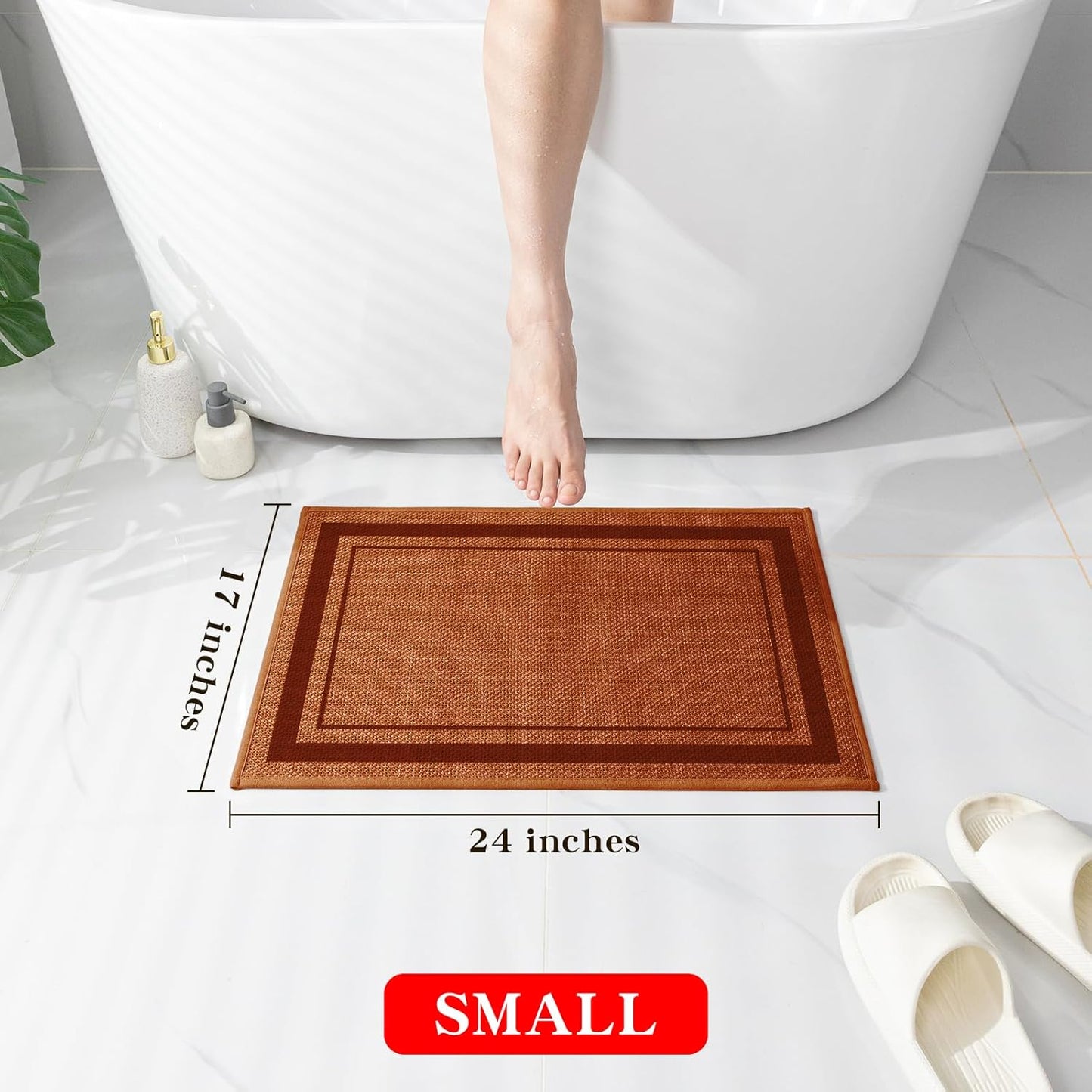 chakme Bathroom Rugs Mat 24x17, Ultra Thin Non Slip Bath Mat Small Quick Dry Absorbent Bath Mat for Bathroom Floor, (Orange, 24"x17")