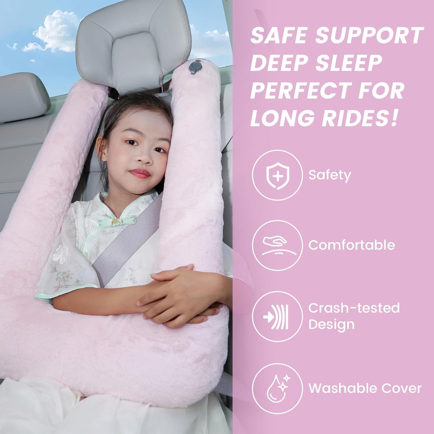 Car Pillow for Kids, Professional Inflatable Kids Car Pillow for Sleeping Carseat Travel - Safe, Reliable - Inflatable Travel Pillows for Kid Adult Car Seats Pink
