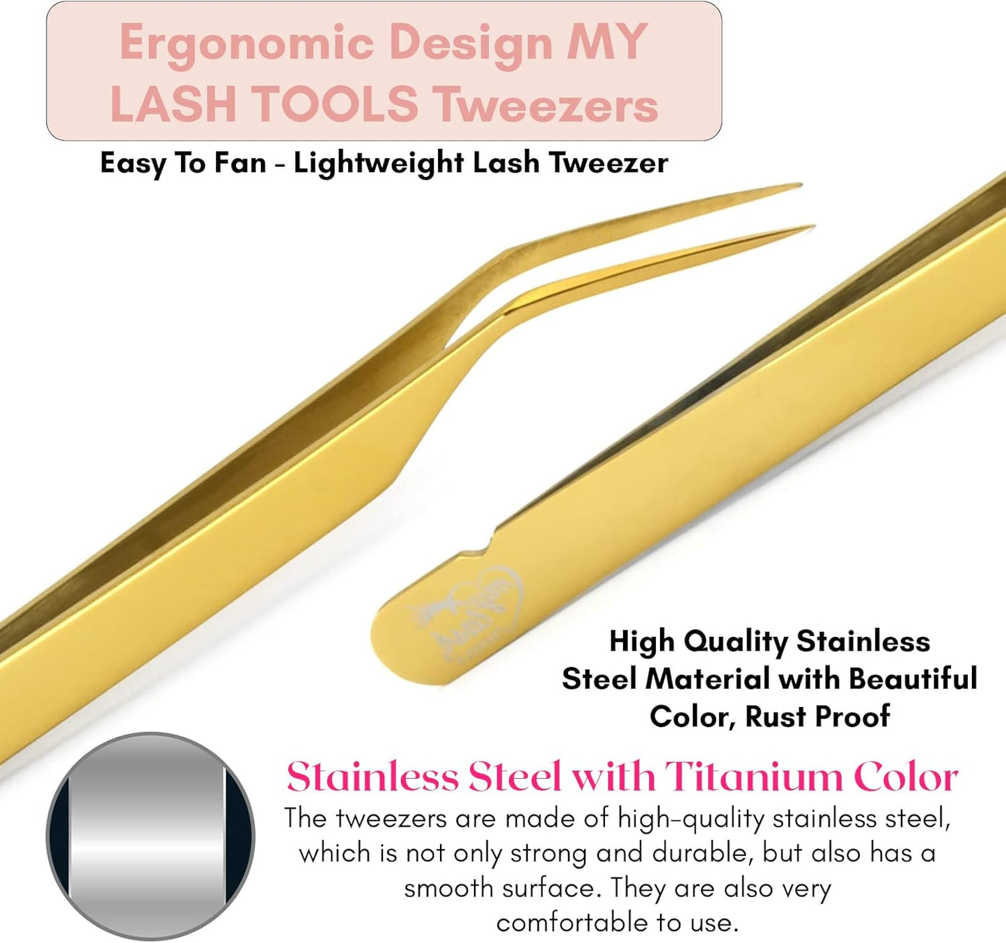 My Lash Tools New Isolation Lash Tweezers For Eyelash Extensions Best for Individual Isolation & Classic Lashes Japanese Stainless Steel Lightweight Precision Lashing Twisers (Gold)