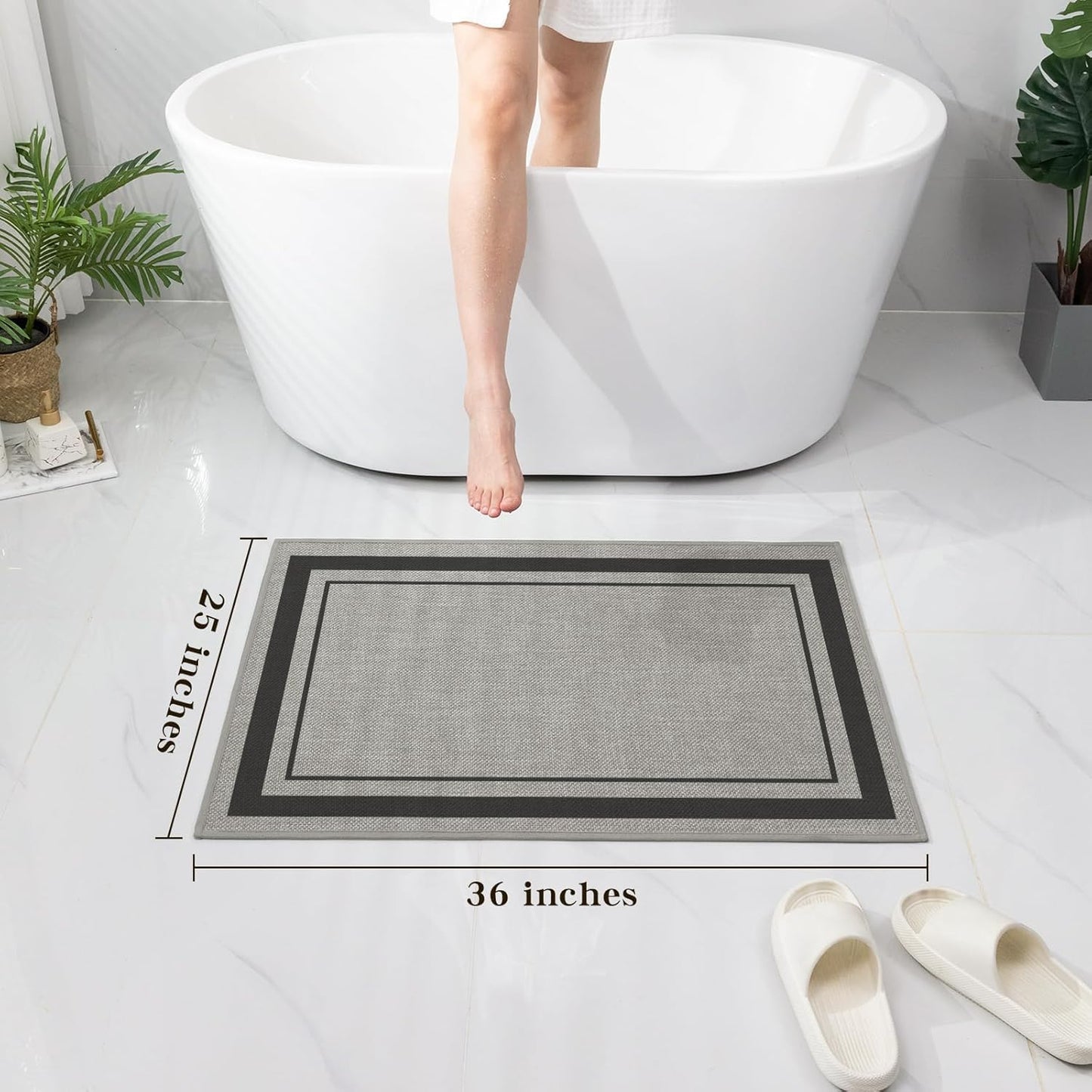 chakme Bathroom Rugs Mat 36x24, Ultra Thin Non Slip Bath Mat Large Quick Dry Absorbent Bath Mat for Bathroom Floor, (Dark Grey, 36"x24")