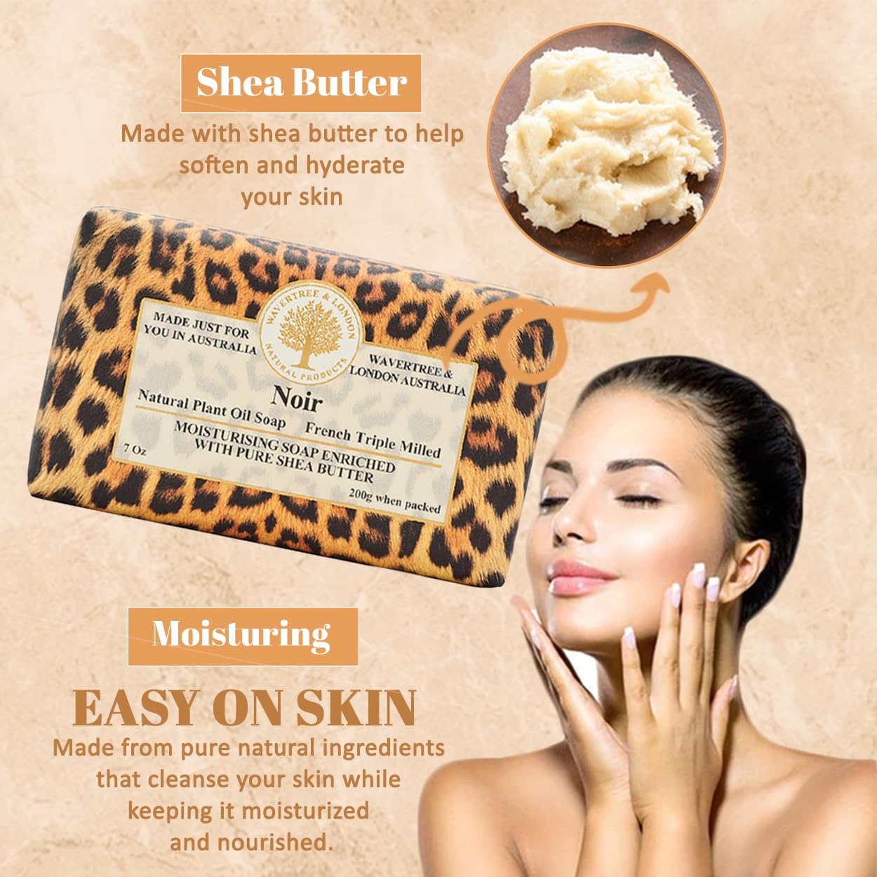 Wavertree & London Noir Scented Natural Soap (8 Bars), 7oz Moisturizing French Triple Milled Soap Bars enriched with shea butter - Pure Plant Oil Bath & Body Bars for All Skin Types