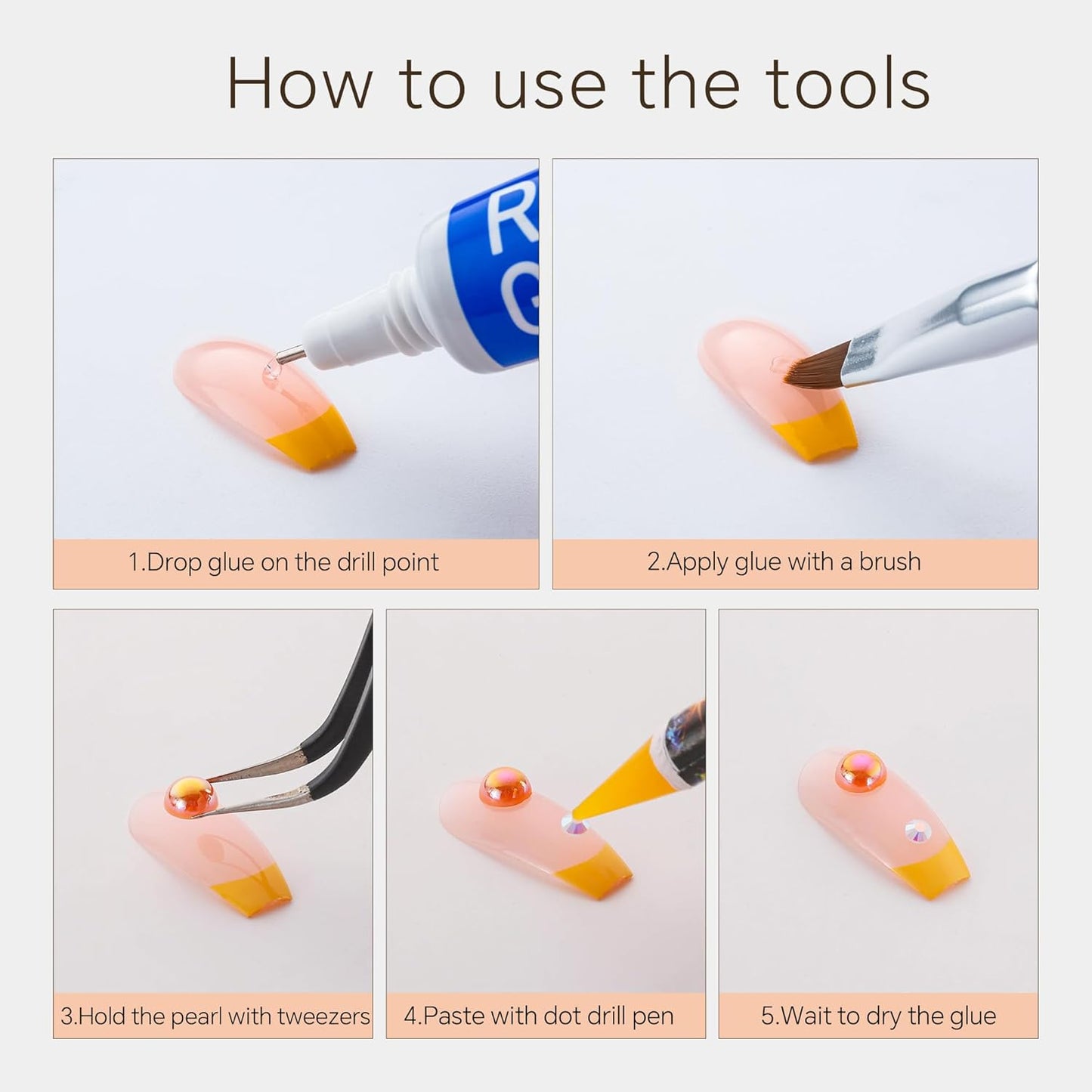 60g Orange Citrine Pearls Rhinestones for Crafts Mixed Size 3mm-10mm AB Color Round Half Pearls Flatback Pearl Beads and Resin Rhinestones Set for Face Art with Glue