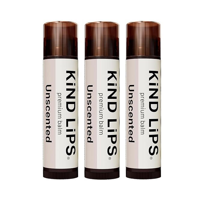 Kind Lips Lip Balm - Nourishing & Moisturizing Lip Care for Dry, Chapped Lips | Infused with Shea Butter & Beeswax | Unscented Pack | 0.15 Oz (Pack of 3)