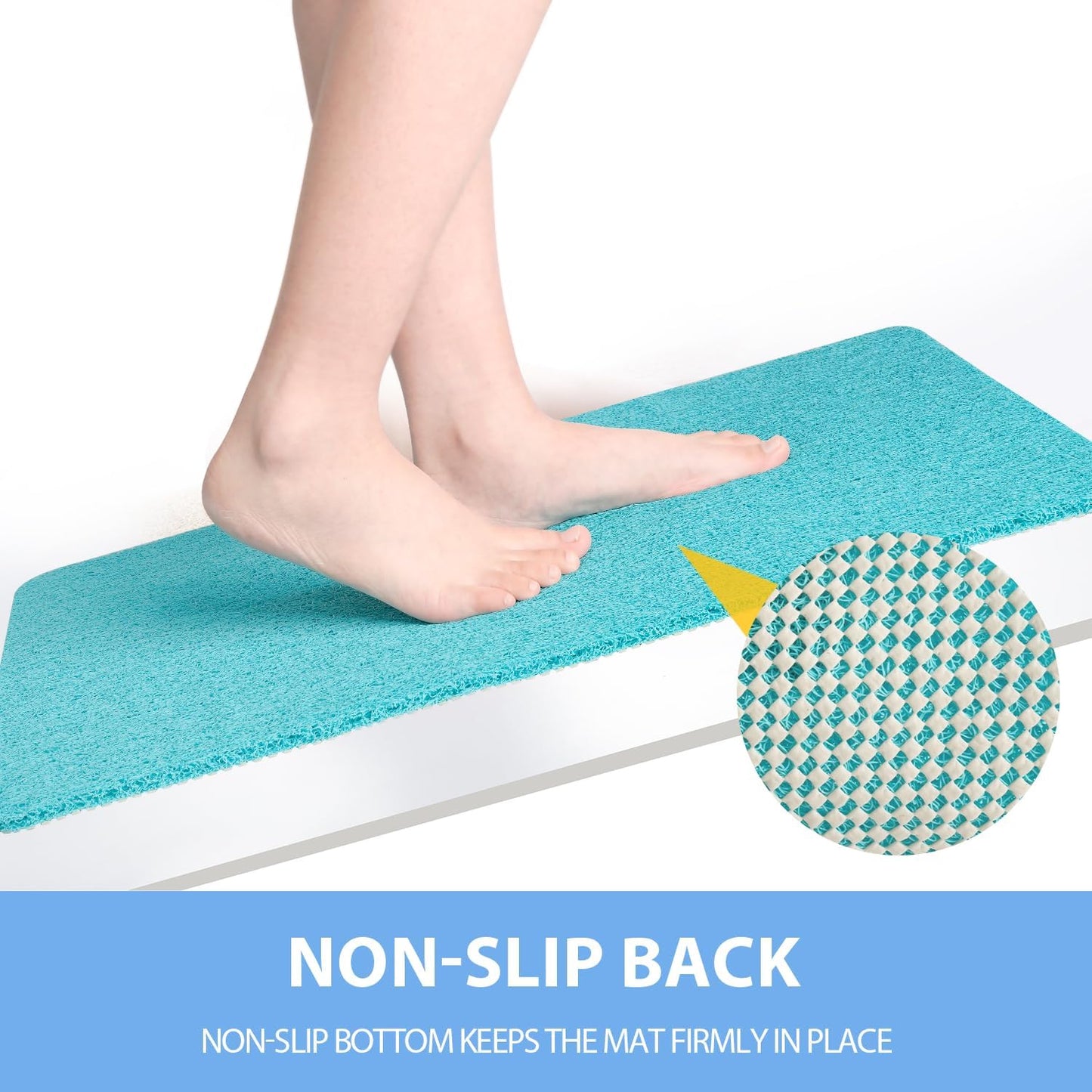 Non-Slip Bathtub Mat, Anti Slip Shower Mat, Fast Drying Bathtub Mats, Foot Scrubber Mat, Anti Slip Mat for Tub, Floor, Bathroom, Kitchen, Home, Hotel (Turquoise Blue 24"×16")