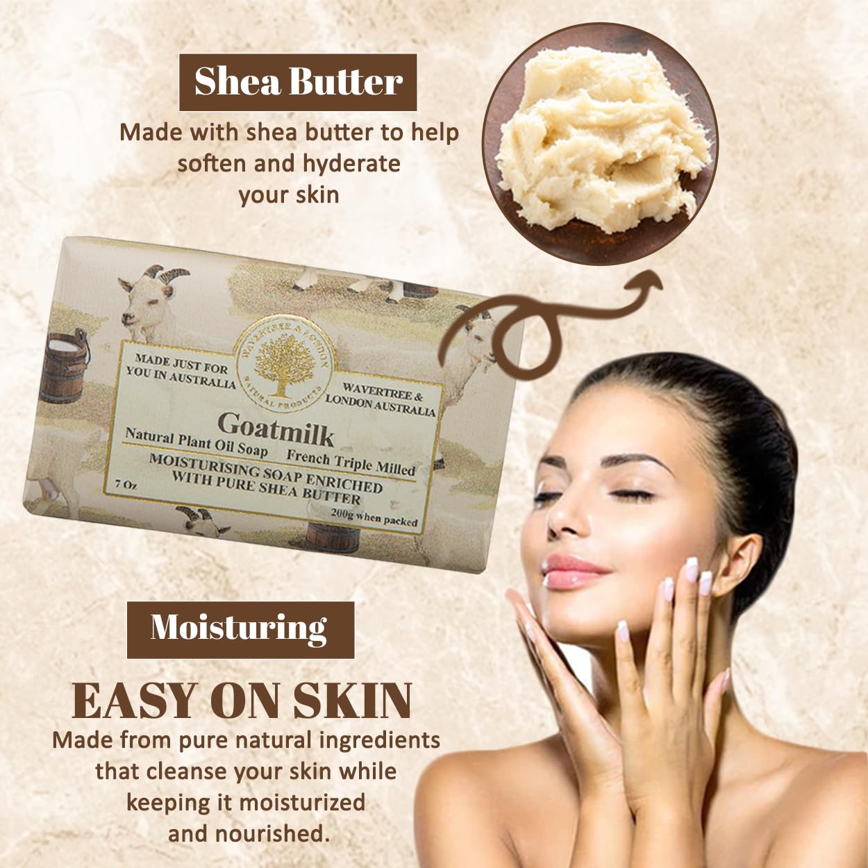 Wavertree & London Goats Milk Scented Natural Soap Bars (Pack of 8), 7oz Moisturizing French Triple Milled Soap Bars enriched with shea butter - Plant Based Bath & Body Bars for All Skin Types