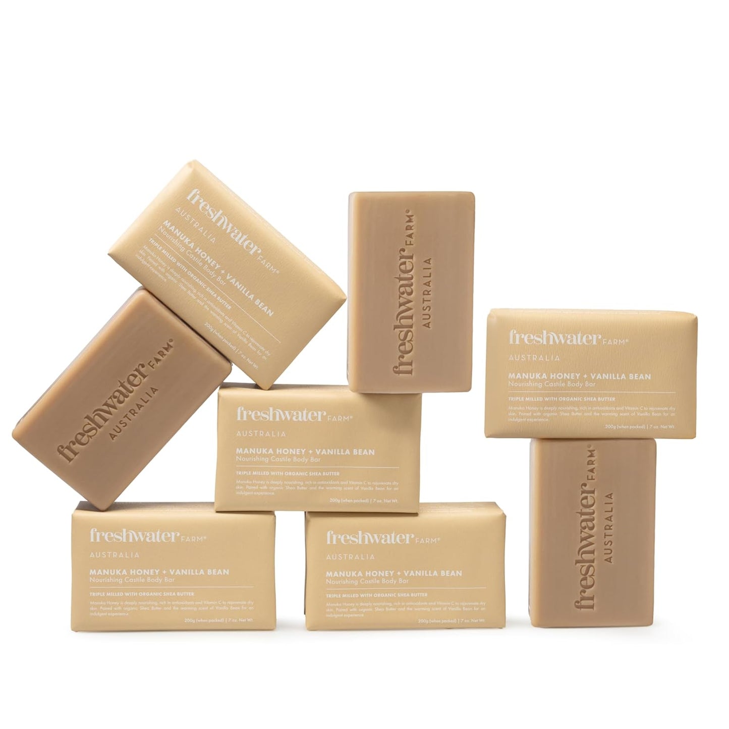 Soothing Castile Natural Body Bar/Soap Bar for Women/Men- Manuka Honey + Vanilla Bean. Bar Soap/Body Soap With Organic Shea Butter For Dry, Sensitive Skin - 7 oz x 8 pack