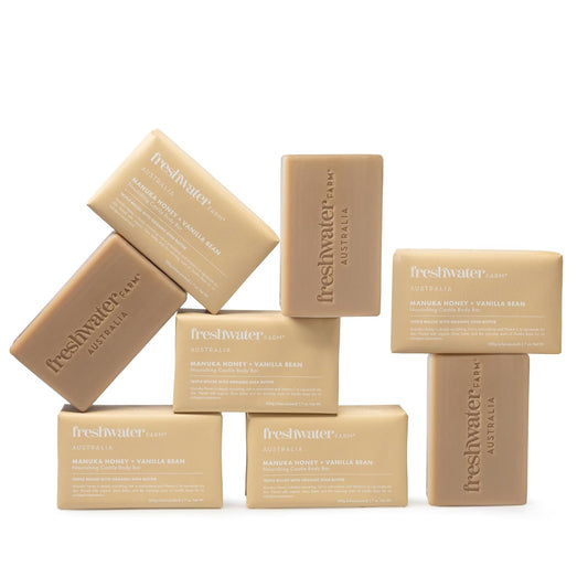 Soothing Castile Natural Body Bar/Soap Bar for Women/Men- Manuka Honey + Vanilla Bean. Bar Soap/Body Soap With Organic Shea Butter For Dry, Sensitive Skin - 7 oz x 8 pack