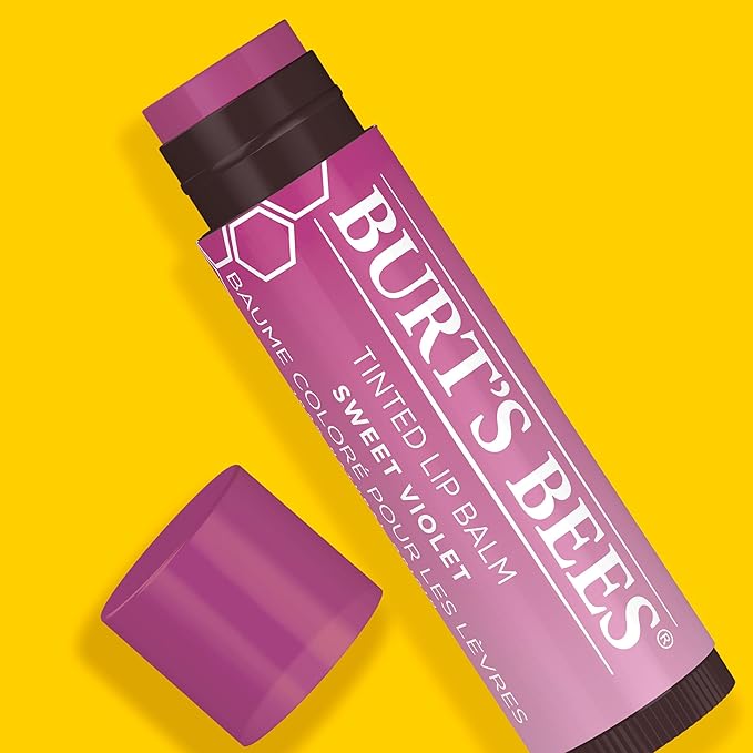 Burt's Bees Lip Tint Balm with Long Lasting 2 in 1 Duo Tinted Balm Formula, Color Infused with Deeply Hydrating Shea Butter for a Natural Looking Buildable Finish, Sweet Violet (2-Pack)