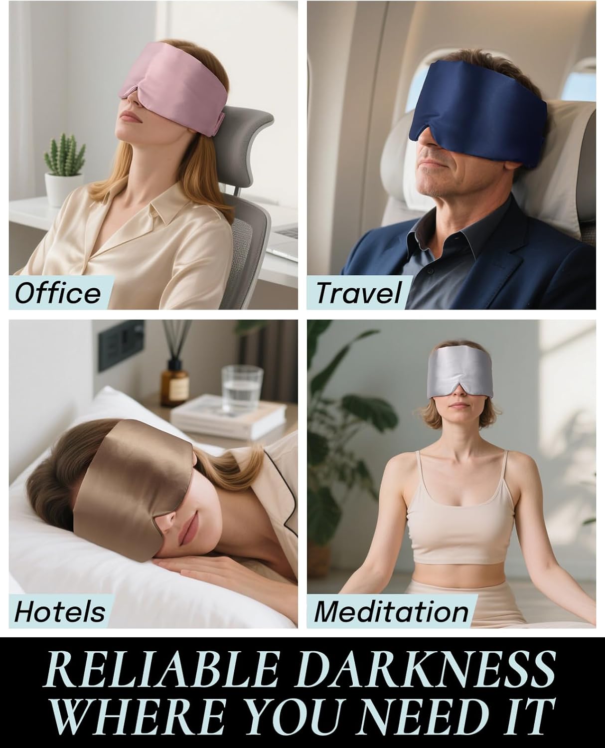 Zenssia Satin Sleep Mask for Women and Men, Lightweight Padded Eye Mask with Adjustable Strap, Comfort Blackout for Travel and Nap - Navy Blue