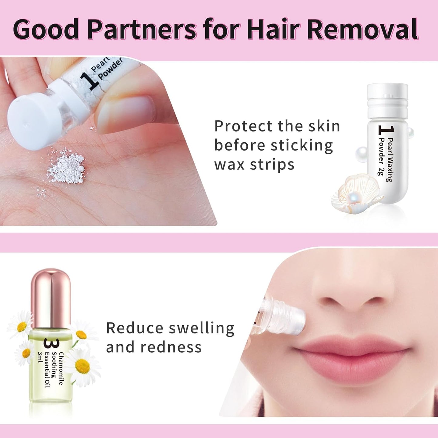 Beauty7 Lip Wax Strips Facial Wax Strips Hair Removal Wax Strips for Sensitive All Skin Types Women 20 pcs with Pearl Powder Essential Oil