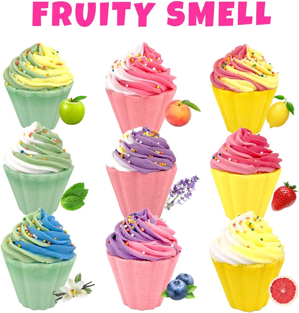 9 Pack Cupcake Bath Bombs for Kids with Surprise Inside, Kids Bath Bombs with Jewelry Inside for Kids Girls, Super Large Kids Bath Bombs for Children…