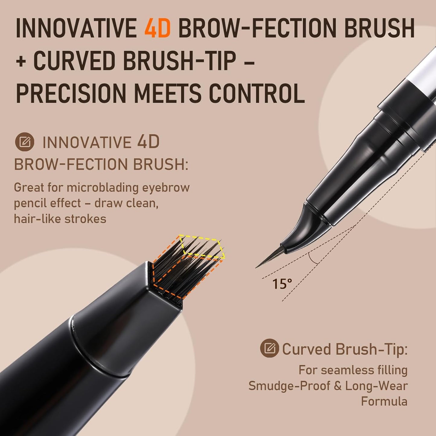 Dual-Ended Microblading Eyebrow Pencil for Women, 2 in 1 Liquid Eyebrow Pencil with Curved Tip and 4D Brow-Fection Microblading Pen, Shaped Fill HairLike Waterproof Lasting Eyebrows 05 Black