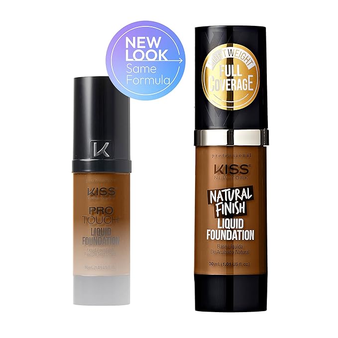 Kiss New York Professional Liquid Foundation - Lightweight and Hydrating Formula, Natural Finish, Control Shine, Cover Pores, Medium to Full Coverage, Green Tea Extract (Warm Coconut)